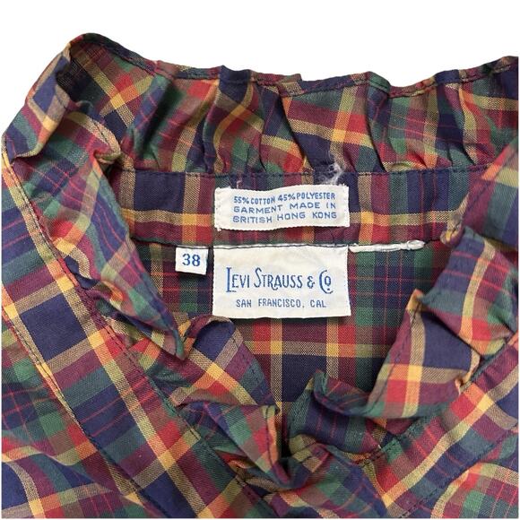 Vintage 70s Levi Strauss Co Button Up Womens 38 Plaid Ruffle Country Western - Picture 2 of 9